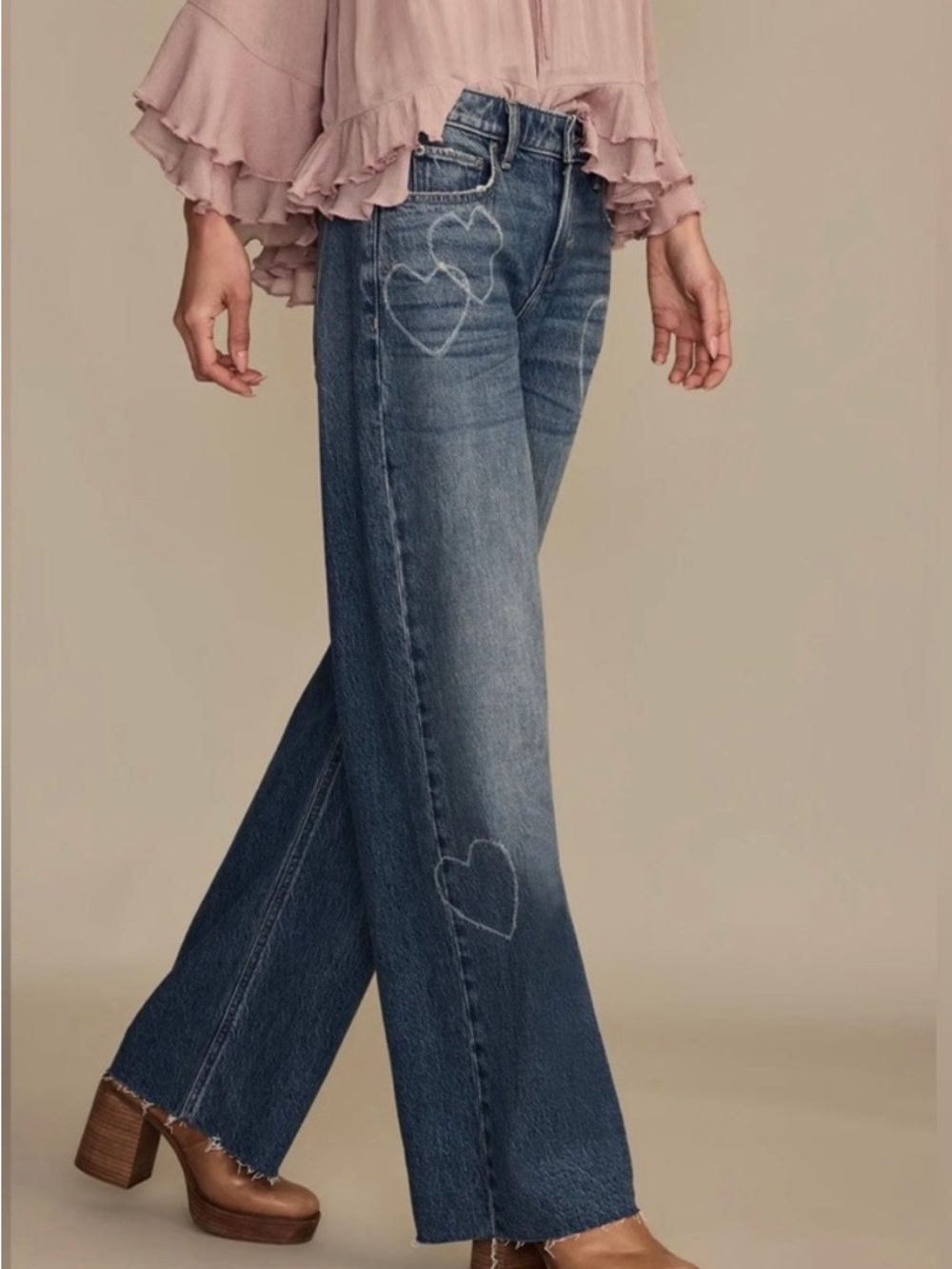 Lucky Baggy Wide-Leg Heart-Print Jeans - Picture 3 of 10